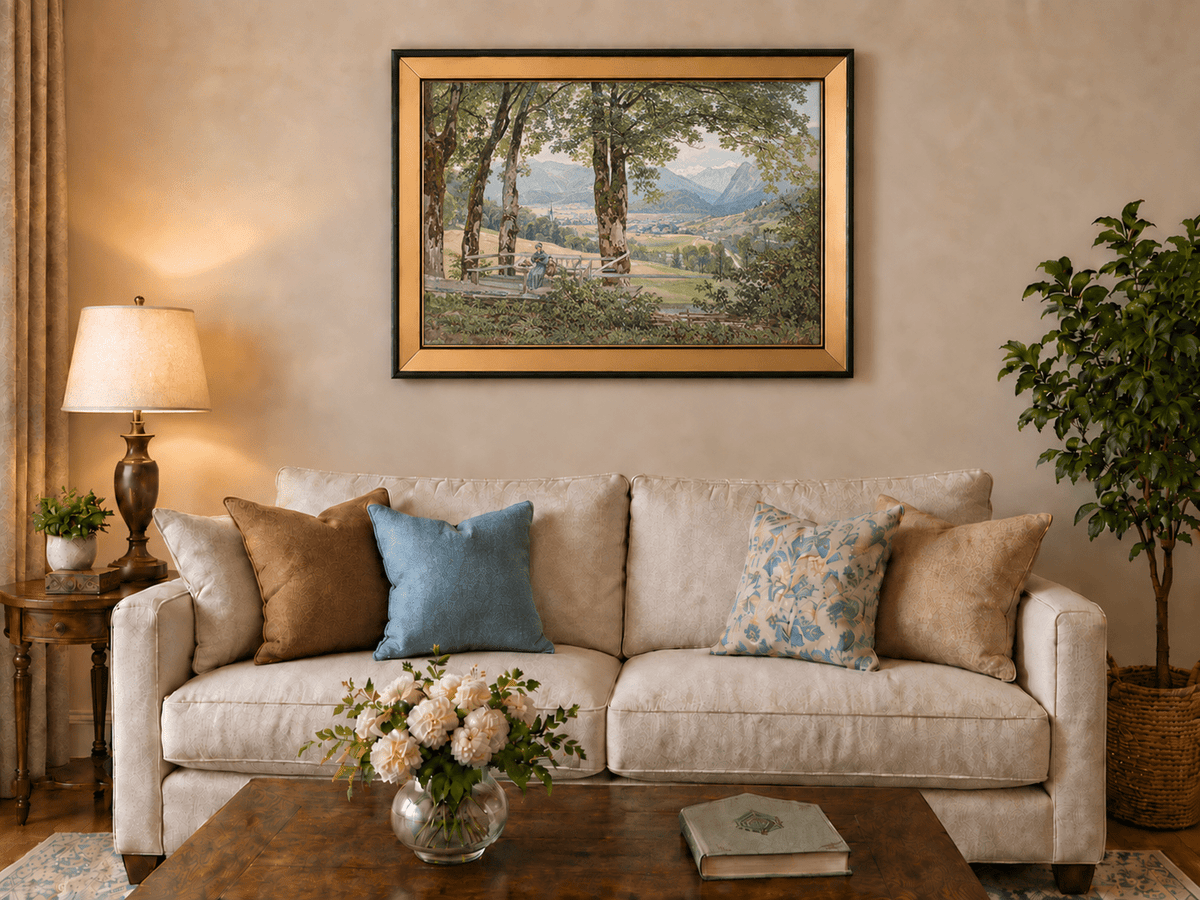 Landscape Oil Painting - Mountain Valley View from Terrace