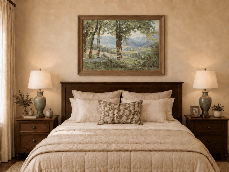 Landscape Oil Painting - Mountain Valley View from Terrace