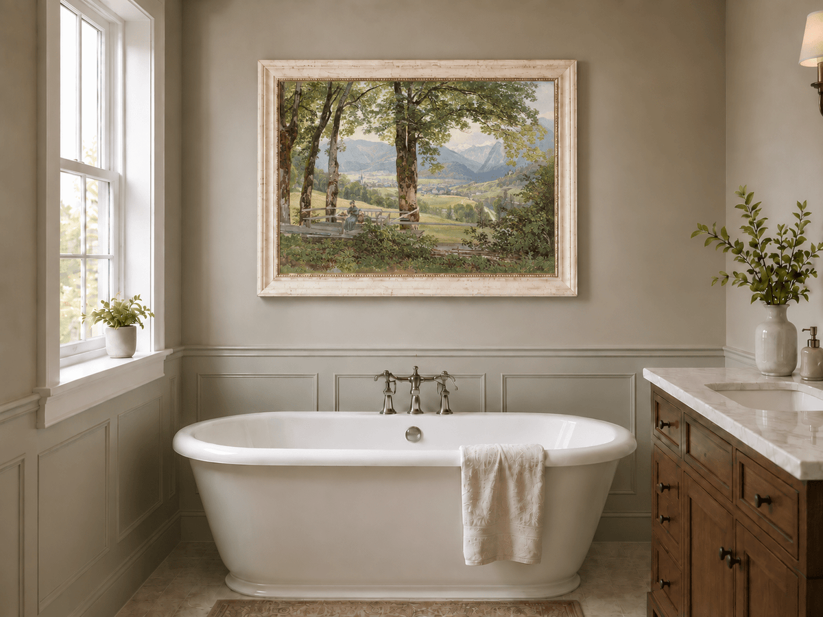 Landscape Oil Painting - Mountain Valley View from Terrace