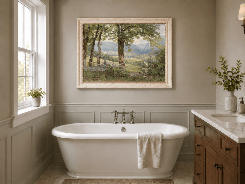 Landscape Oil Painting - Mountain Valley View from Terrace