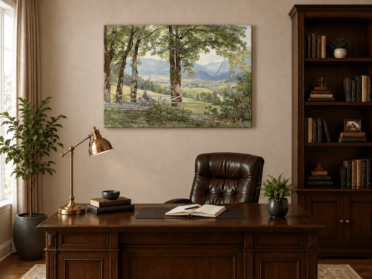 Landscape Oil Painting - Mountain Valley View from Terrace