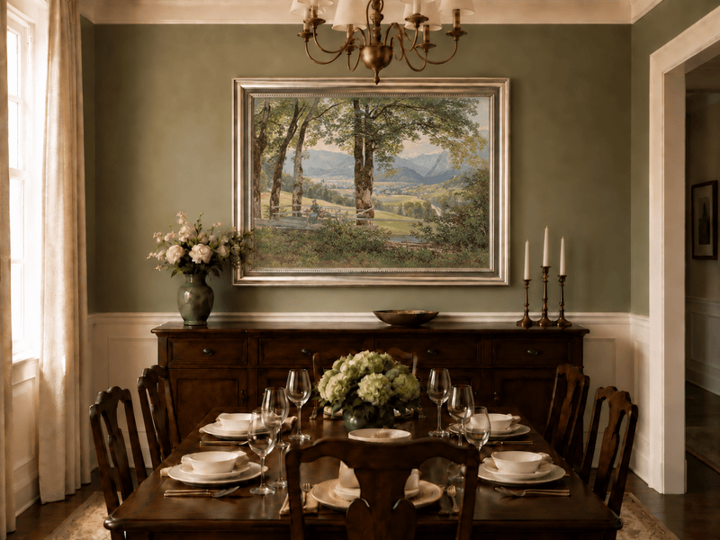 Landscape Oil Painting - Mountain Valley View from Terrace