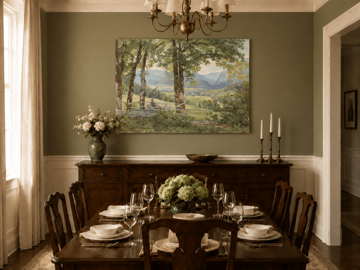 Landscape Oil Painting - Mountain Valley View from Terrace