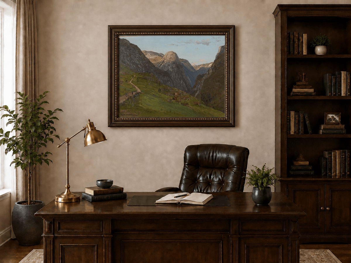 Landscape Oil Painting - Mountain Valley Village and Winding Road