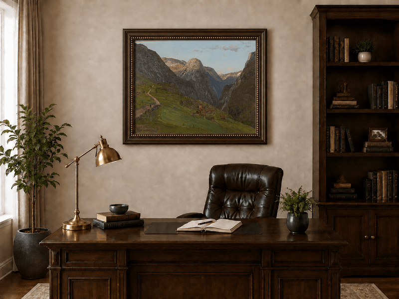 Landscape Oil Painting - Mountain Valley Village and Winding Road