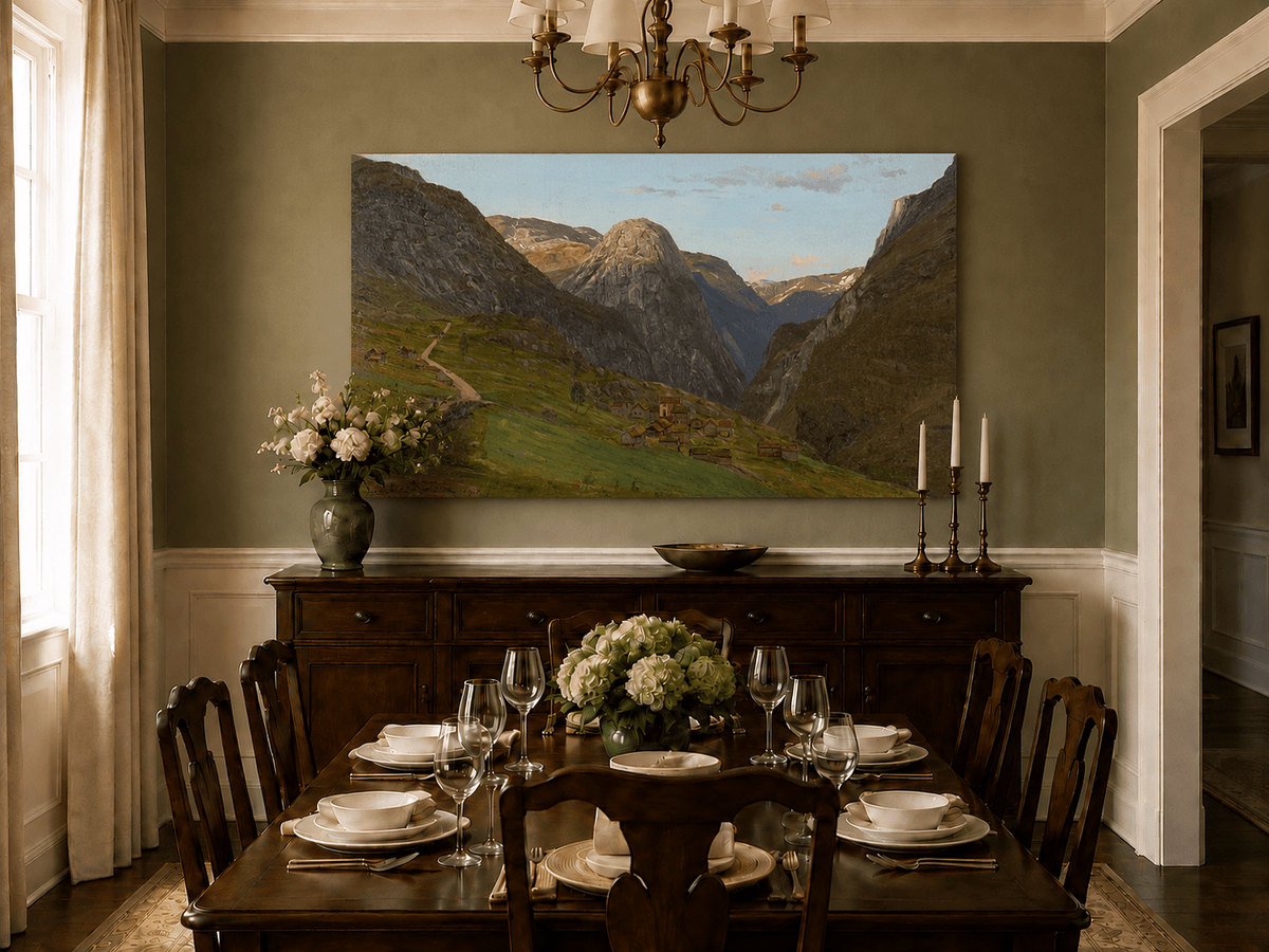 Landscape Oil Painting - Mountain Valley Village and Winding Road