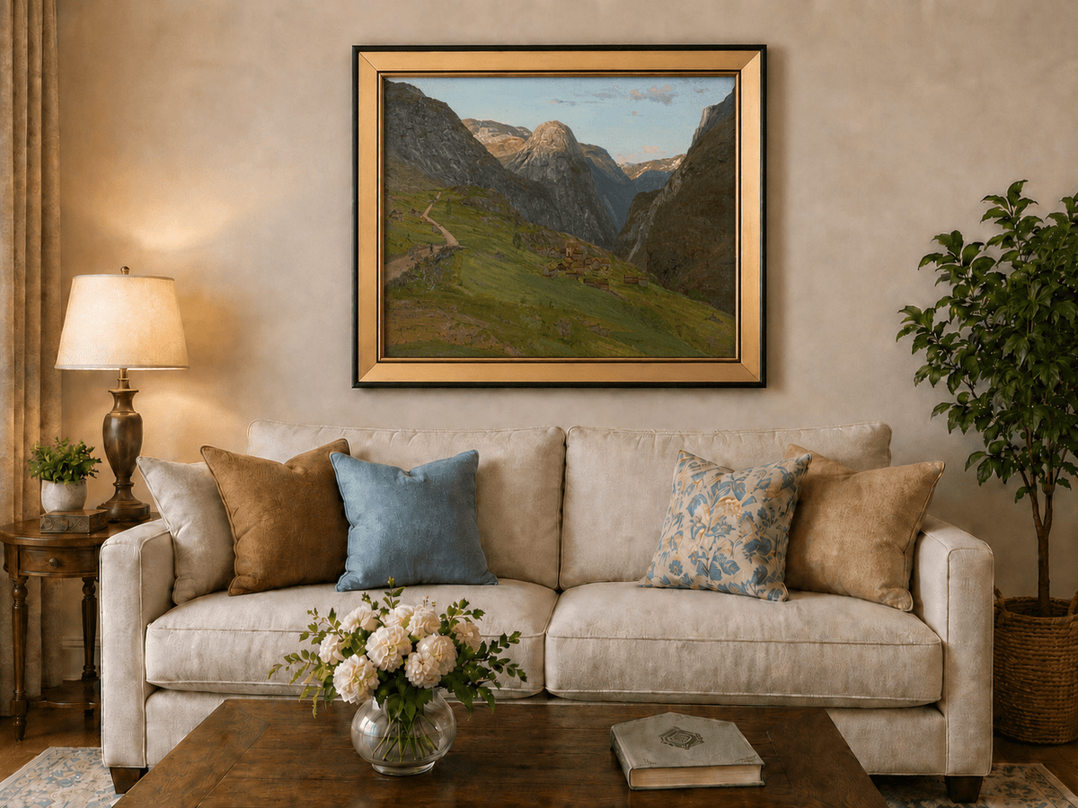 Landscape Oil Painting - Mountain Valley Village and Winding Road