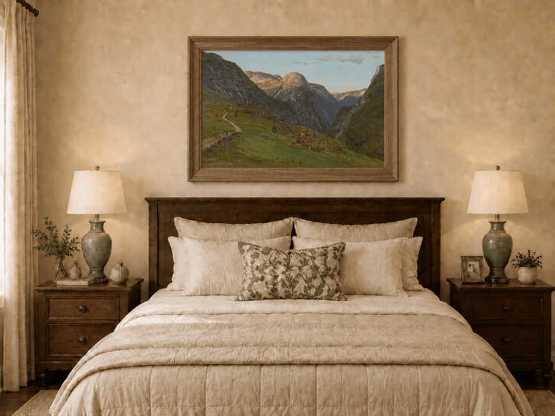 Landscape Oil Painting - Mountain Valley Village and Winding Road