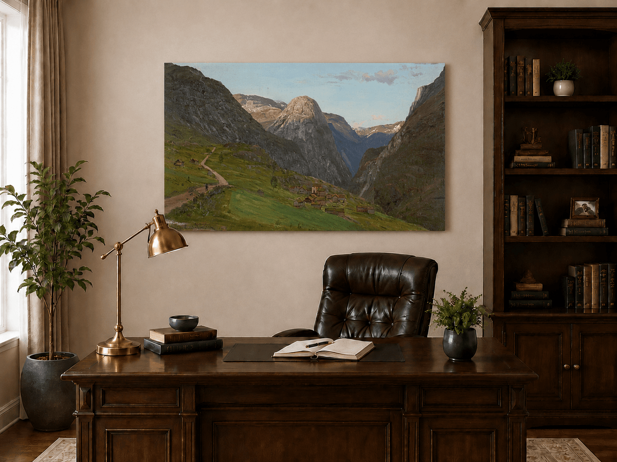 Landscape Oil Painting - Mountain Valley Village and Winding Road