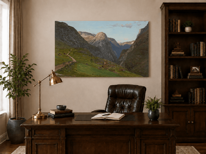 Landscape Oil Painting - Mountain Valley Village and Winding Road