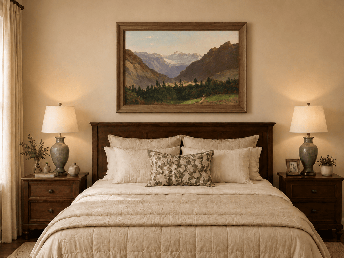Landscape Oil Painting - Mountain Valley with Alpine Peaks