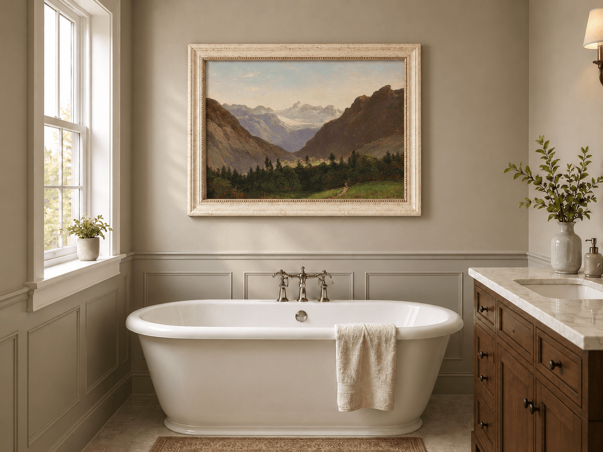 Landscape Oil Painting - Mountain Valley with Alpine Peaks