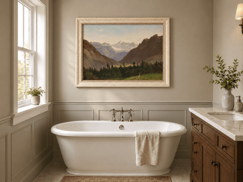 Landscape Oil Painting - Mountain Valley with Alpine Peaks