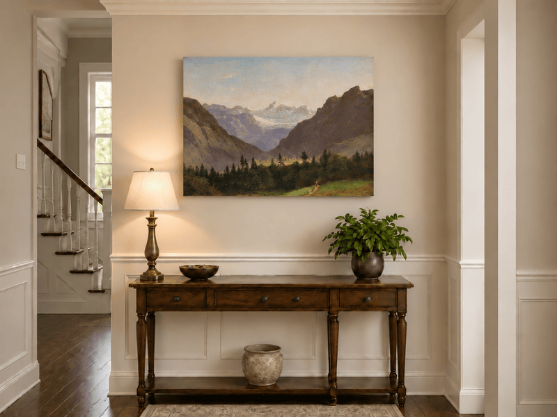 Landscape Oil Painting - Mountain Valley with Alpine Peaks