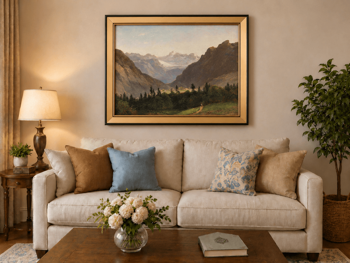 Landscape Oil Painting - Mountain Valley with Alpine Peaks