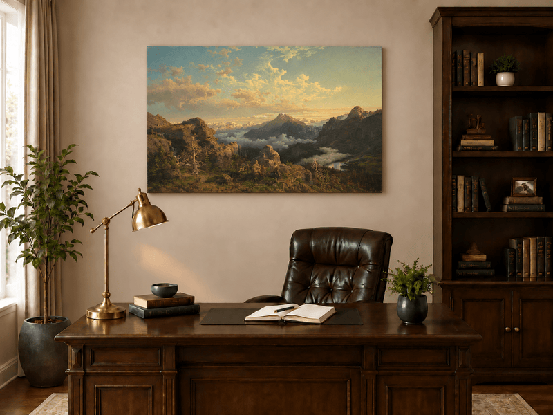 Landscape Oil Painting - Mountain Valley with Alpine Peaks