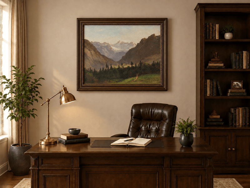 Landscape Oil Painting - Mountain Valley with Alpine Peaks