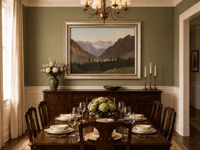 Landscape Oil Painting - Mountain Valley with Alpine Peaks