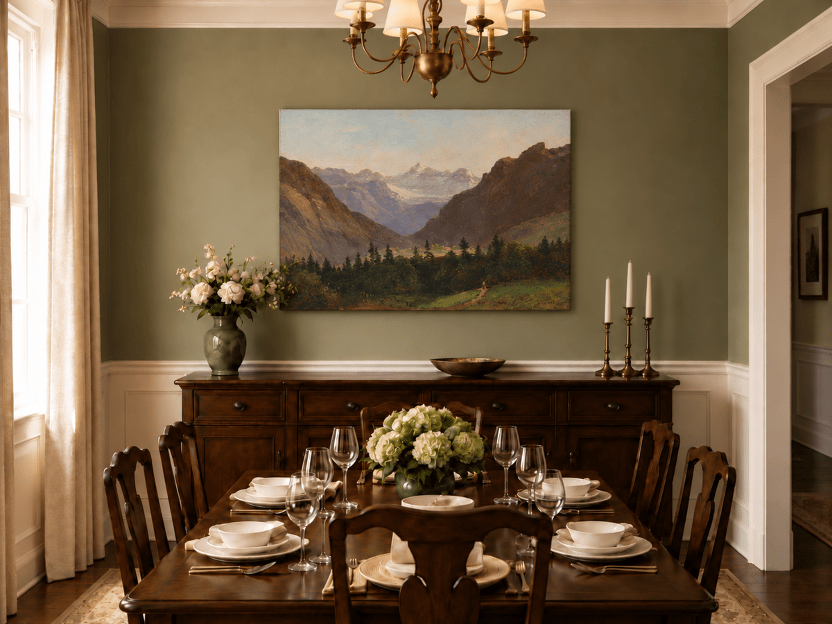 Landscape Oil Painting - Mountain Valley with Alpine Peaks