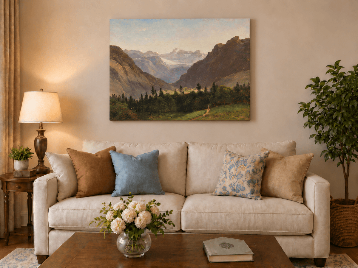 Landscape Oil Painting - Mountain Valley with Alpine Peaks