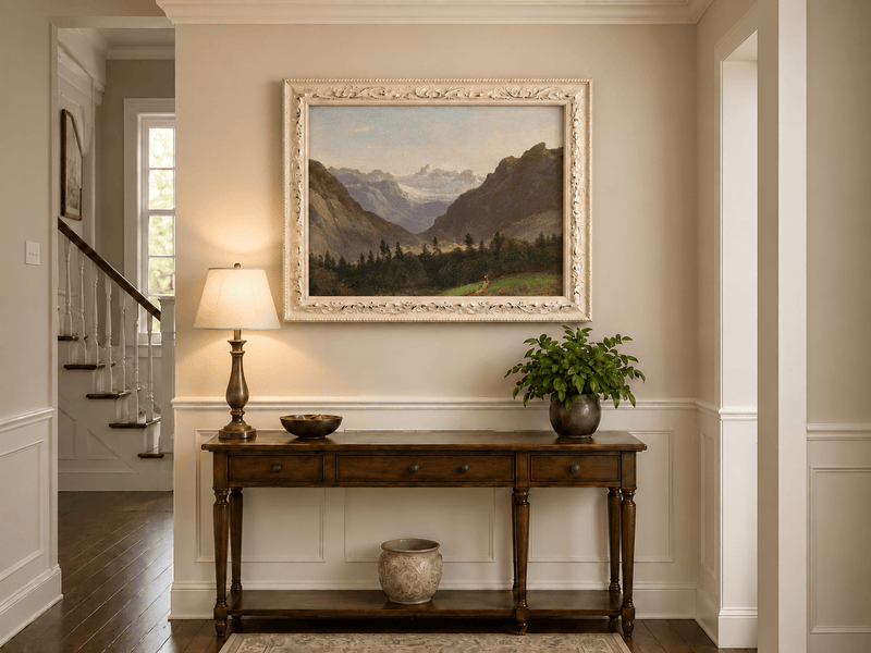 Landscape Oil Painting - Mountain Valley with Alpine Peaks