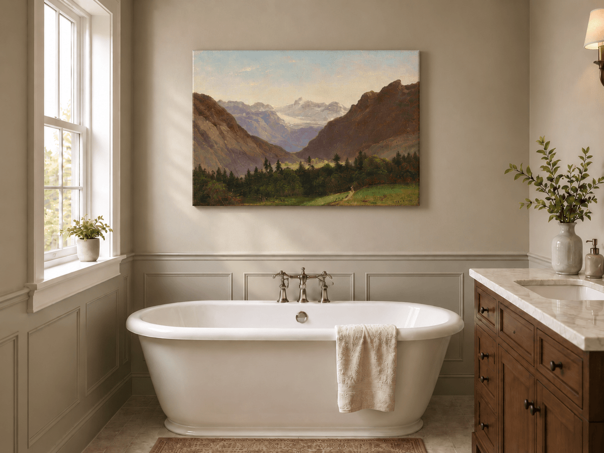 Landscape Oil Painting - Mountain Valley with Alpine Peaks