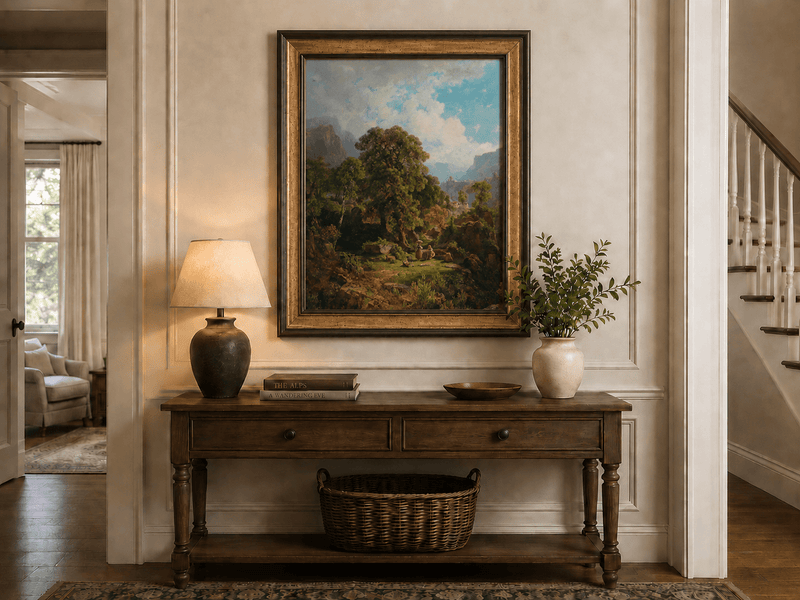 Landscape Oil Painting - Mountain Valley with Figures and Trees
