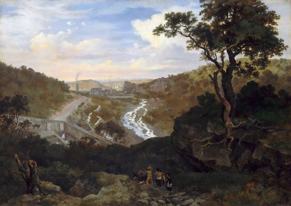 Hand-painted mountain valley with river and village landscape oil painting on canvas