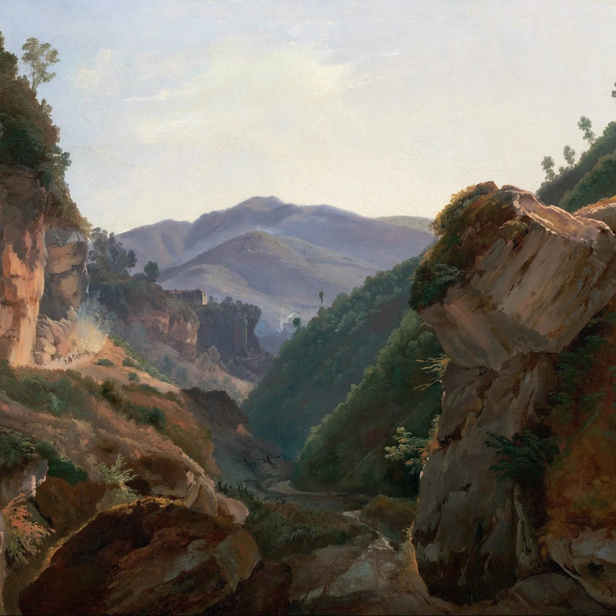 Landscape Oil Painting - Mountain Valley with Rocky Cliffs - Oil Painting Haven