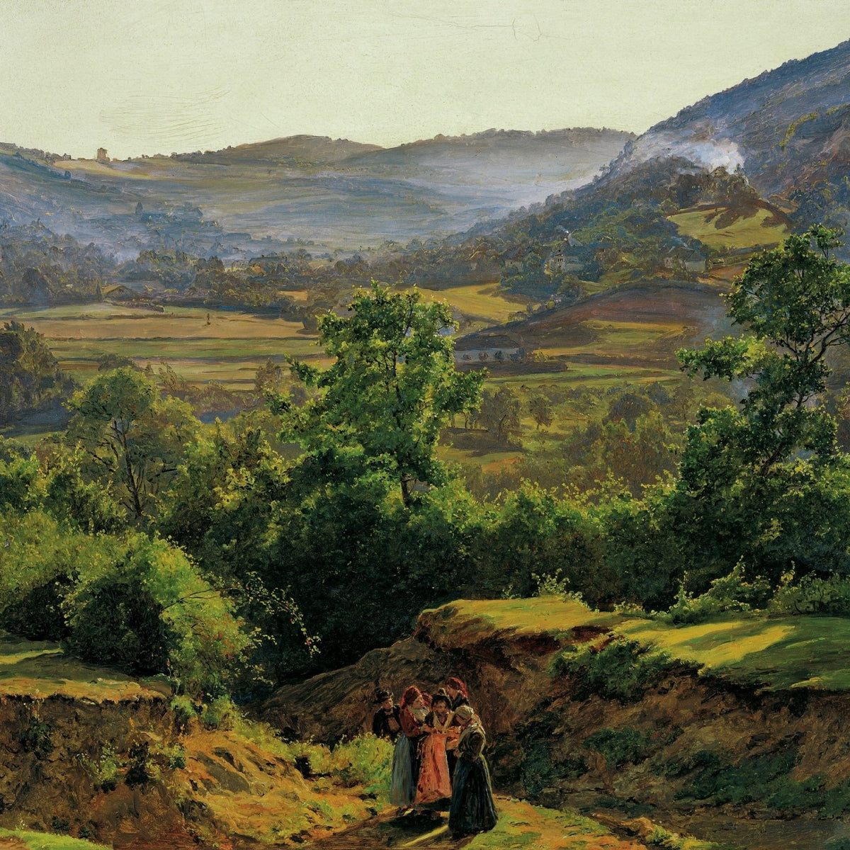 Landscape Oil Painting - Mountain Valley with Village View - Oil Painting Haven
