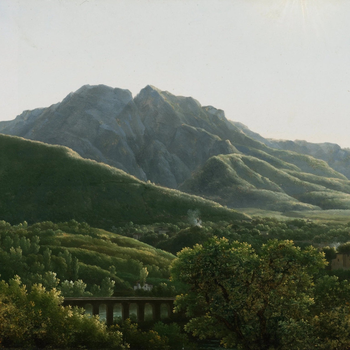 Landscape Oil Painting - Mountain View with Bridge & Greenery - Oil Painting Haven