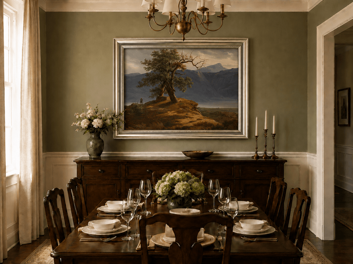 Landscape Oil Painting - Mountain View with Lone Tree and Figure