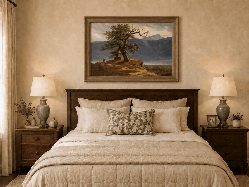 Landscape Oil Painting - Mountain View with Lone Tree and Figure