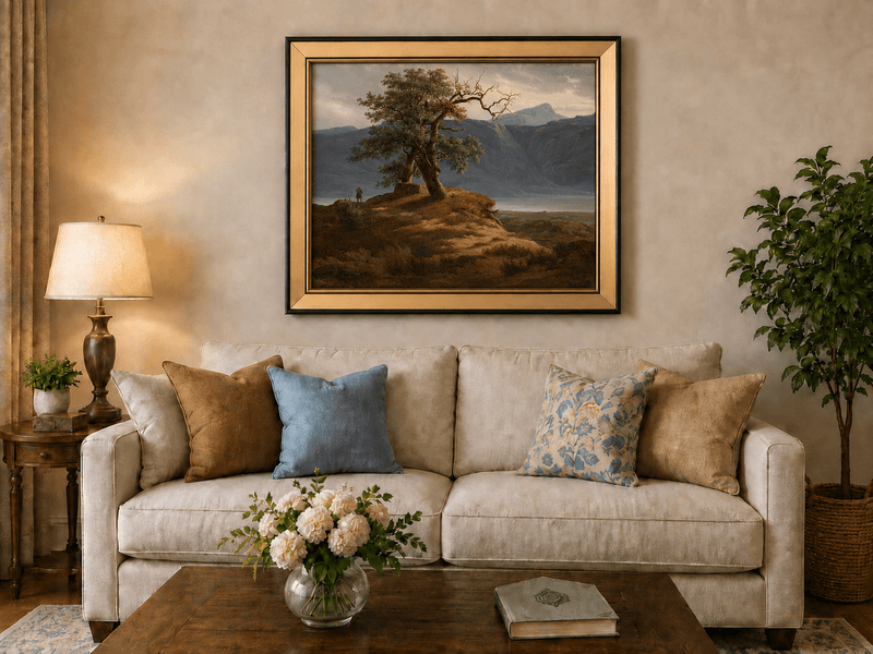 Landscape Oil Painting - Mountain View with Lone Tree and Figure