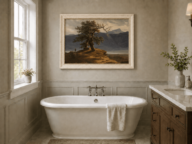 Landscape Oil Painting - Mountain View with Lone Tree and Figure