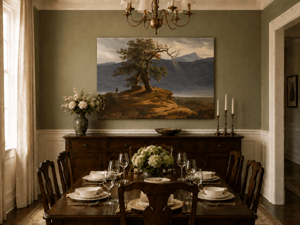 Landscape Oil Painting - Mountain View with Lone Tree and Figure