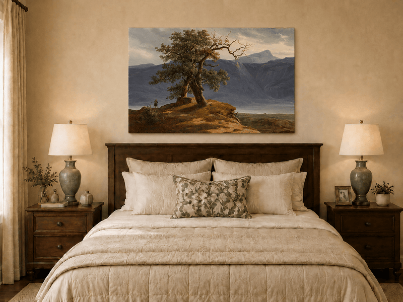 Landscape Oil Painting - Mountain View with Lone Tree and Figure