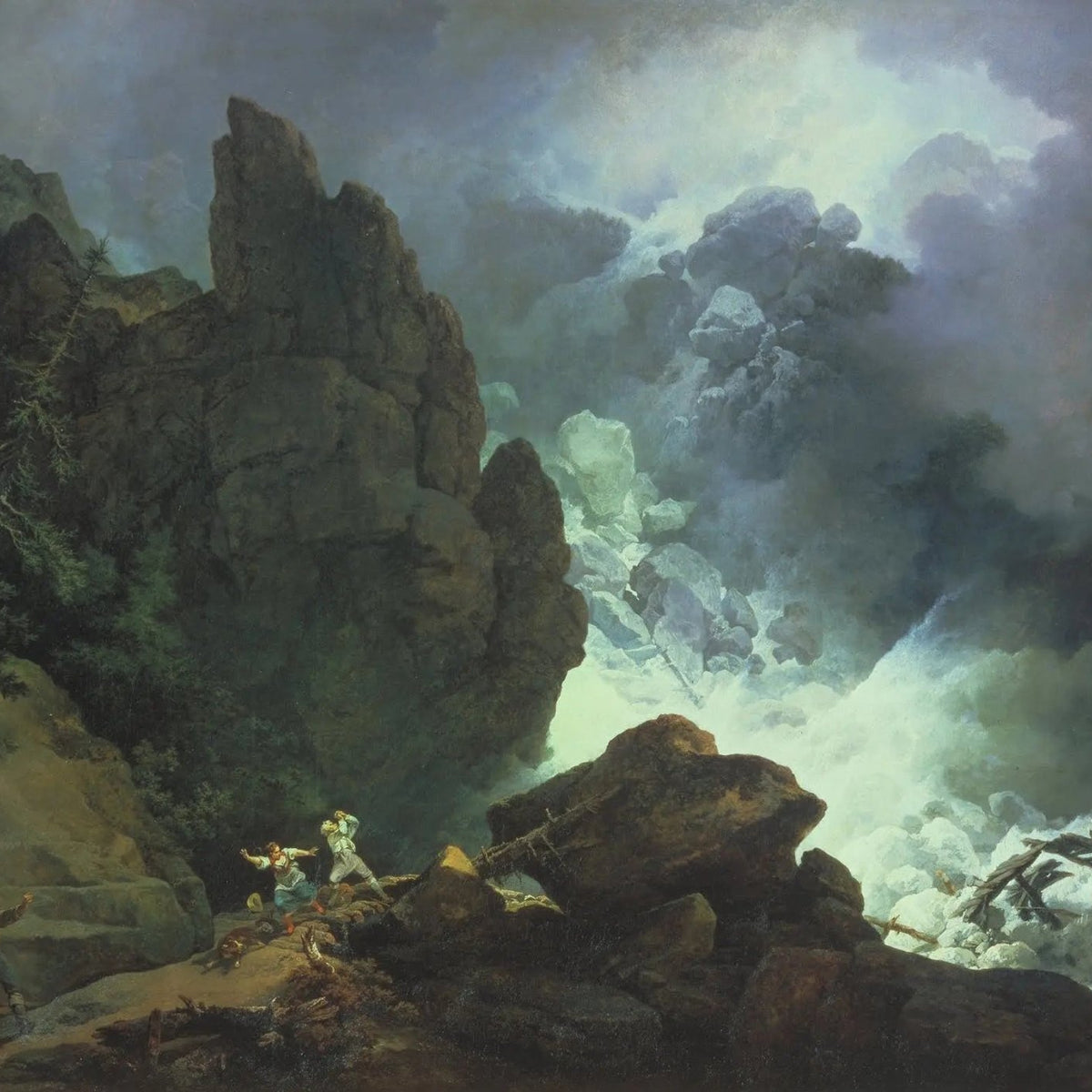 Landscape Oil Painting - Mountainous Scene with Rockfall & Figures - Oil Painting Haven