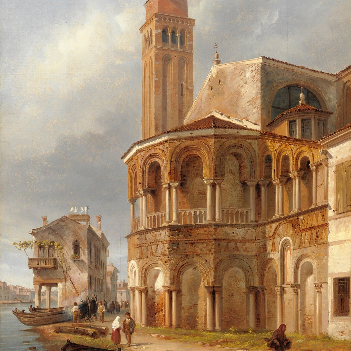 Landscape Oil Painting - Murano Church with Canal Boats and Tower - Oil Painting Haven