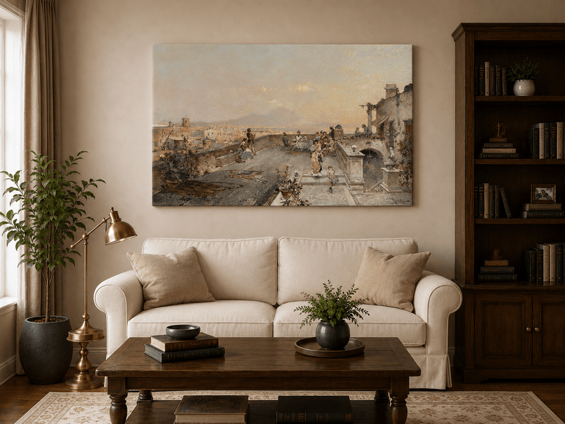 Landscape Oil Painting - Naples Terrace with Vesuvius View