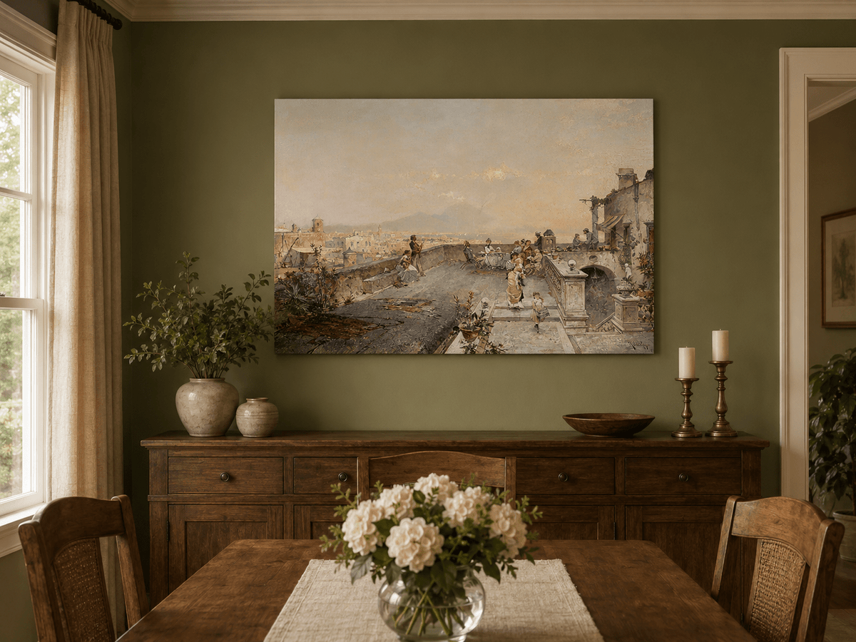 Landscape Oil Painting - Naples Terrace with Vesuvius View
