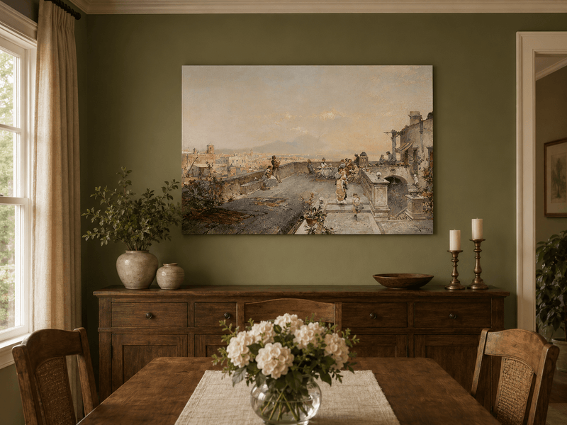 Landscape Oil Painting - Naples Terrace with Vesuvius View