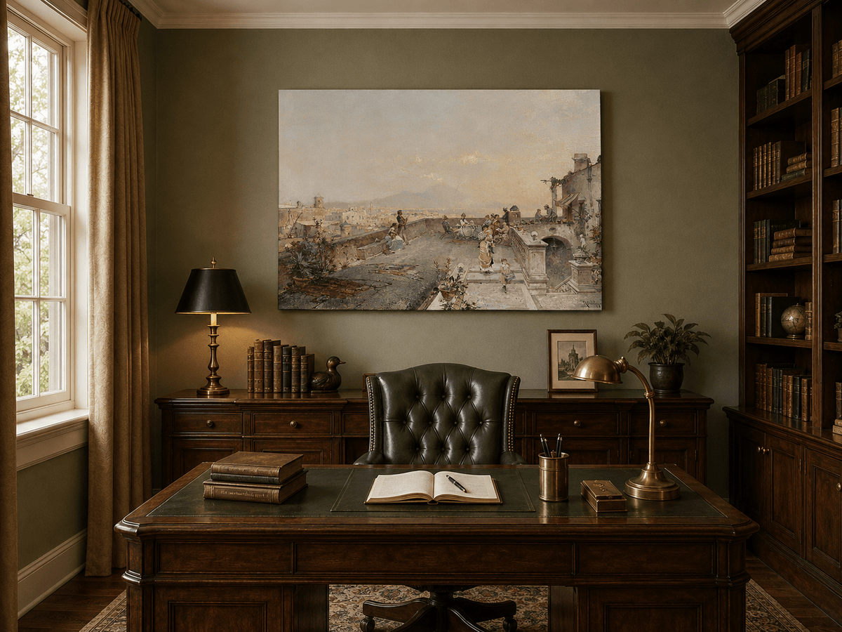 Landscape Oil Painting - Naples Terrace with Vesuvius View