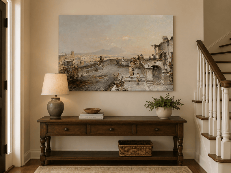 Landscape Oil Painting - Naples Terrace with Vesuvius View