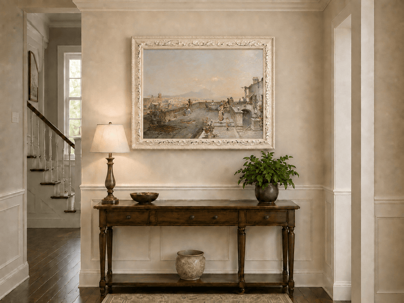 Landscape Oil Painting - Naples Terrace with Vesuvius View