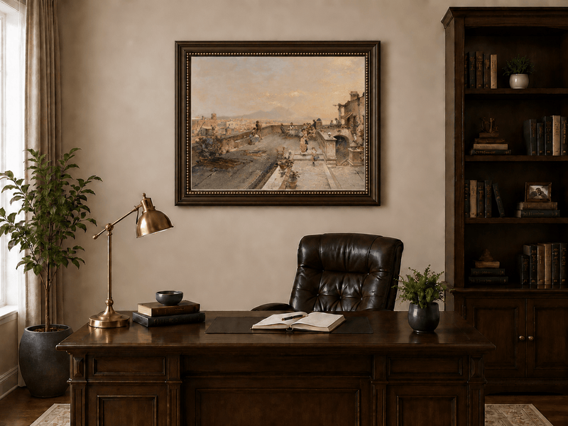 Landscape Oil Painting - Naples Terrace with Vesuvius View
