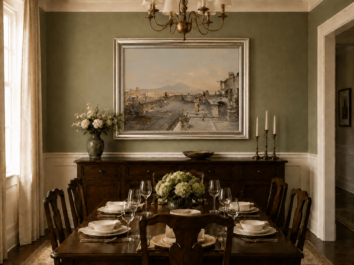 Landscape Oil Painting - Naples Terrace with Vesuvius View