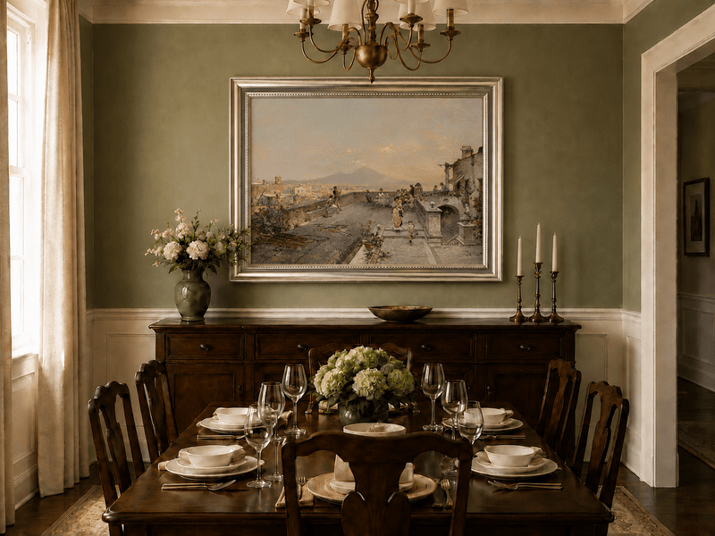 Landscape Oil Painting - Naples Terrace with Vesuvius View