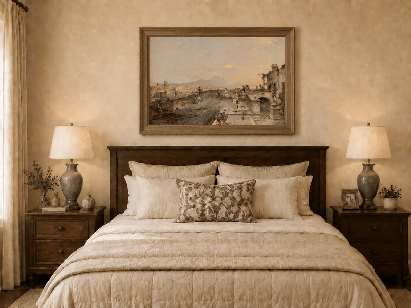 Landscape Oil Painting - Naples Terrace with Vesuvius View