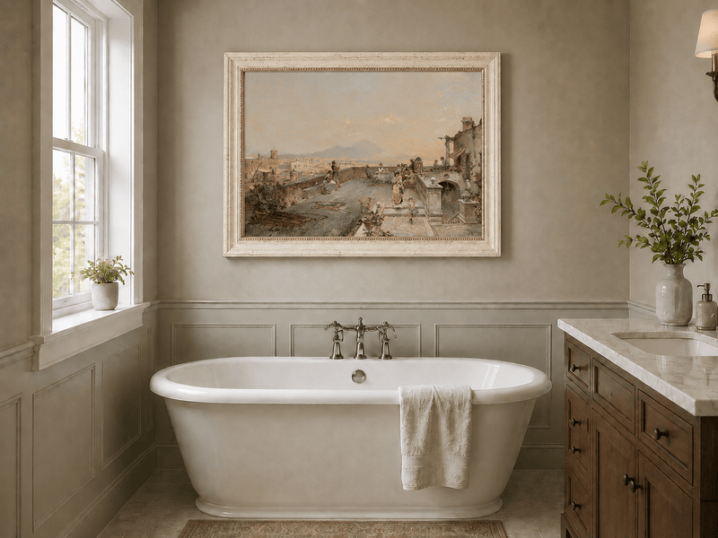 Landscape Oil Painting - Naples Terrace with Vesuvius View